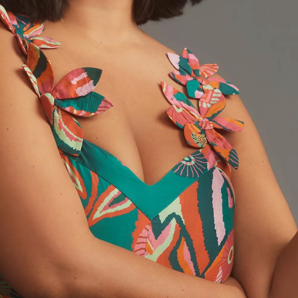 NWT | FARM Rio Pleated Palm Midi Dress | XS - Picture 5 of 13